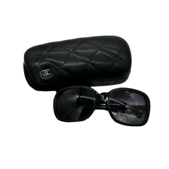 Chanel‎ Sunglasses Womens Black White CC Bow Ribbon Silver Logo Oversized